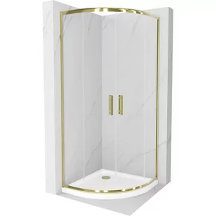 Mexen Rio kabina prysznicowa półokrągła 90x90 cm, transparent, złota + brodzik Flat, biały - Kabiny prysznicowe - miniaturka - grafika 1