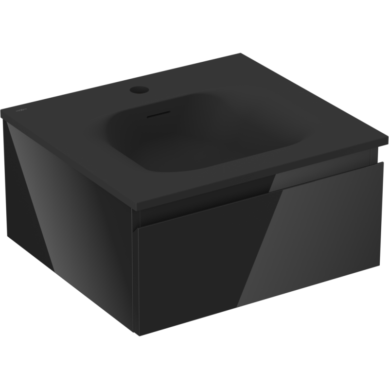Mexen Orio szafka łazienkowa 50 cm z umywalką Vela, 1 szuflada, czarna połysk/czarna mat - 91A10-05023-1-BF70-W23M71
