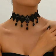 Naszyjniki - Kolia koronka choker naszyjnik vintage retro lolita goth cosplay halloween - miniaturka - grafika 1
