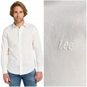 Koszule damskie - Lee PATCH SHIRT Bright White biała koszula bawełniana męska małe logo L - LEE - miniaturka - grafika 1