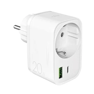 Ładowarka Puro 20W PD USB-C/USB-A + gniazdo Schuko – biała - Ładowarki do telefonów - miniaturka - grafika 1