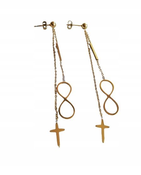 Długie Kolczyki Nieskończoność Krzyżyk Złota Stal