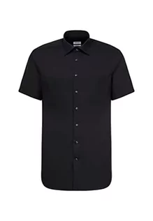 Koszule męskie - Seidensticker Męska koszula biznesowa i rekreacyjna o nowoczesnym kroju, bez prasowania, koszula z krótkim rękawem z kołnierzem kent, z krótkim rękawem, 100% bawełna, czarny (czarny 84), 41 - grafika 1