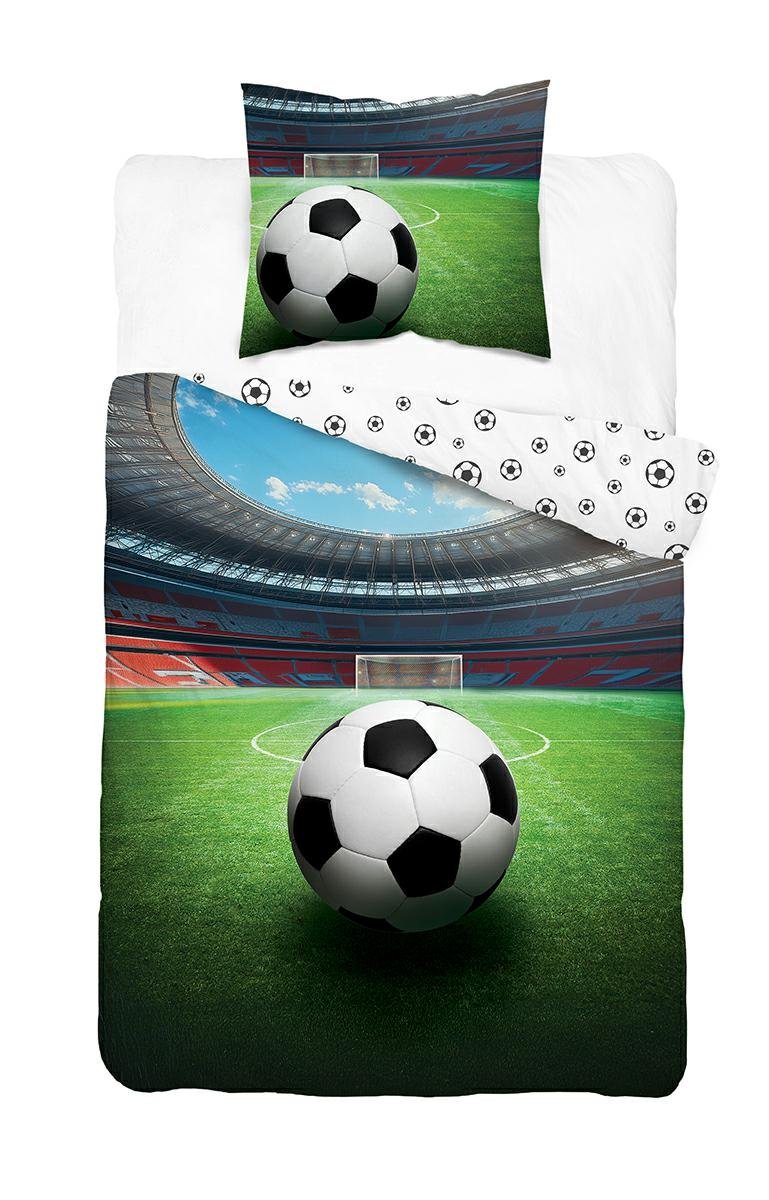 Pościel młodzieżowa 160x200 zielona stadion piłkarski z dużą piłką nożną - Cotton Junior Collection