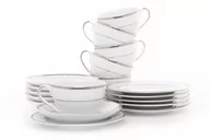 Serwisy do kawy i herbaty - Serwis herbaciany polska porcelana 6 os. 18 elementów biały / platynowy wzór NEW HOLLIS PLATIN Konsimo - miniaturka - grafika 1