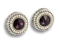 Kolczyki - KLIPSY DO USZU SREBRNE OKRĄGŁE Z FIOLETOWYM KRYSZTAŁKIEM - miniaturka - grafika 1