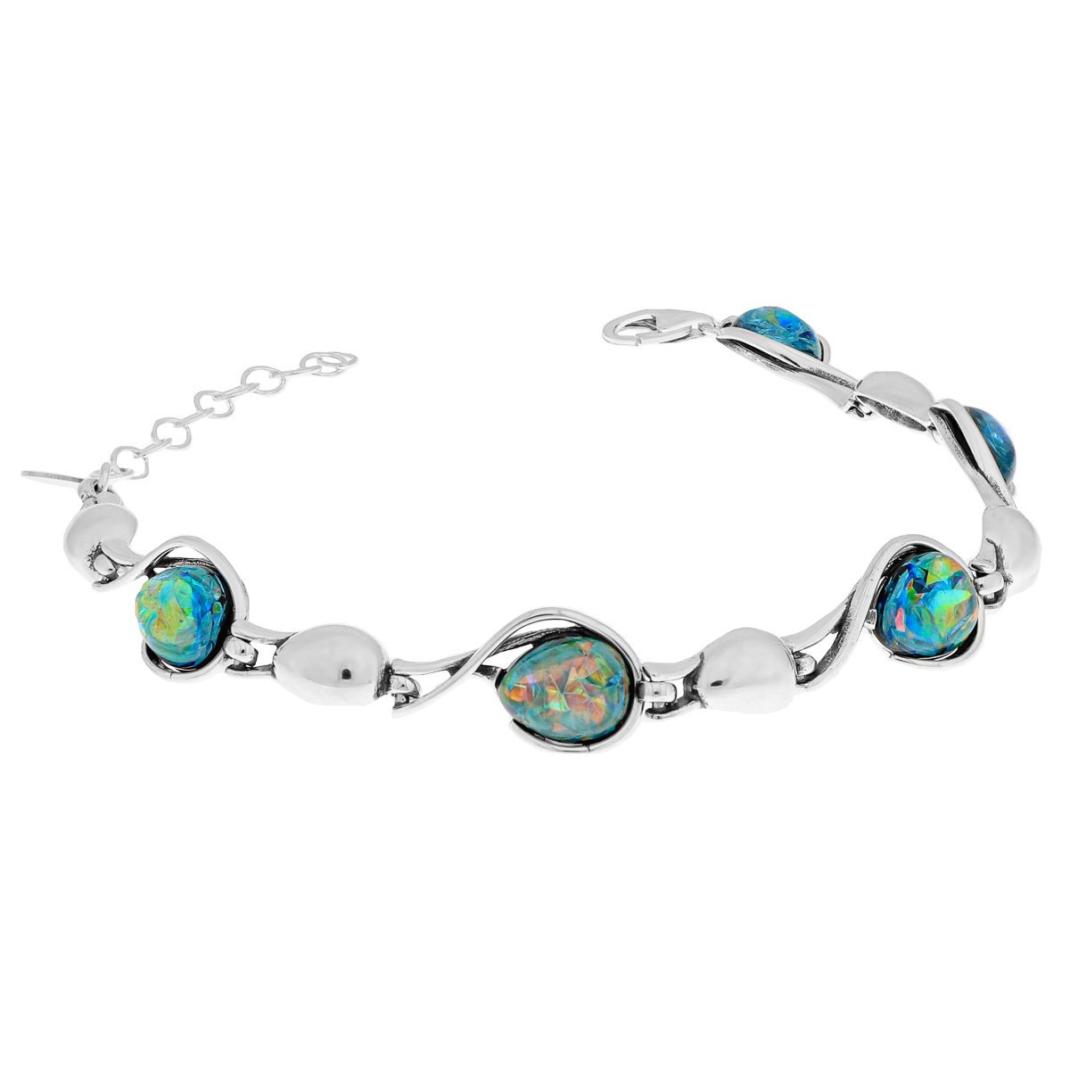 Srebrna bransoletka z opalizującymi kamieniami 18-21 cm pr. 925