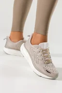 Sneakersy damskie - Beżowe Sneakersy Damskie Buty Sportowe Do Biegania Na Białej Platformie Ze Żłobieniami Sznurowane Casu Bc109-37 - miniaturka - grafika 1