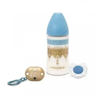 Smoczki do butelek - Suavinex Zestaw butelka 270 ml 3p + smoczek 0-4m) + klip niebieski - miniaturka - grafika 1