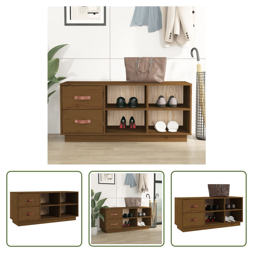 The Living Store Ławka na buty miodowy brąz 100x34x45 cm lite drewno sosnowe