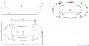 ScandiBath Mandal wanna wolnostojąca/przyścienna z korkiem i przelewem BIAŁYM 150x77cm  Q360S-1501OEMBP - Wanny z hydromasażem - miniaturka - grafika 2