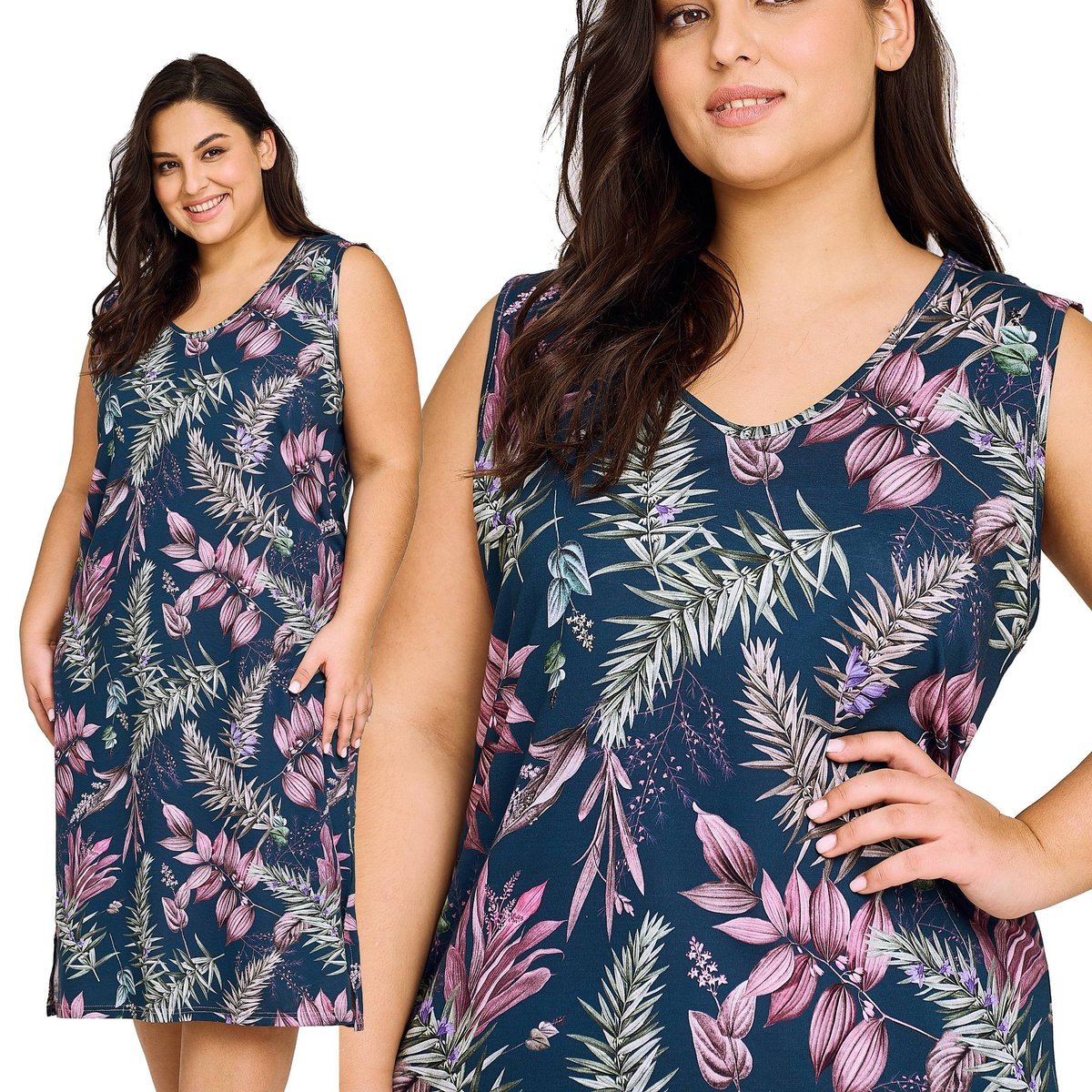 Bawełniana KOSZULA NOCNA NA RAMIĄCZKACH dla Puszystej 3XL 50 52