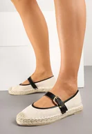 Espadryle damskie - Czarno-Beżowe Espadryle na Plecionej Podeszwie z Kontrastującym Paskiem z Klamerką Ridioria - miniaturka - grafika 1