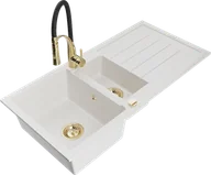 Zlewozmywaki z baterią - Mexen Andres zlewozmywak granitowy 1,5-komorowy z ociekaczem i baterią kuchenną Aster, biały - 6515-20-73450-57-G - miniaturka - grafika 1