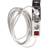 Przedłużacze i rozgałęźniki - Przedłużacz domowy przenośny LOGAN White 3 - krotny z uziemieniem 5m z włącznikiem EDO777562 - miniaturka - grafika 1