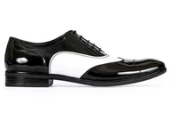 Półbuty męskie - Czarno białe lakierki męskie - Spektatory Al Capone Caponki T25 45 - miniaturka - grafika 1