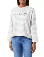 Bluzy damskie - TOM TAILOR Bluza damska z paskami i nadrukiem, 32396-Grey Offwhite Stripe, XL - miniaturka - grafika 1