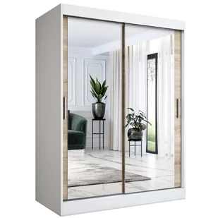 Szafa przesuwna MODUO COMFORT 150 biała mat/dąb sonoma z dwoma lustrami - Szafy - miniaturka - grafika 1