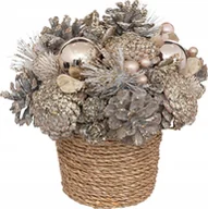 Bombki - Dekoracja świąteczna Atmosphera Kompozycja z szyszek i bombek w plecionej doniczce, 19 cm - miniaturka - grafika 1