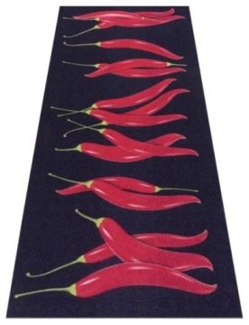 Czarny dywan do kuchni,mata antypoślizgowa z papryczkami chili 50x150cm