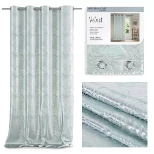 Ameliahome Zasłona Na Przelotkach Velvet Silver Leaves 140X245 Miętowa - Zasłony - miniaturka - grafika 1