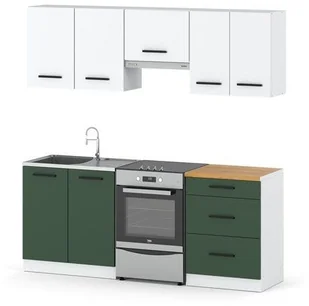 Kuchnia Mała 2.0m Modułowa Nowoczesna Z Blatem Biały Biały Butelkowa Zieleń - Meble kuchenne - miniaturka - grafika 1