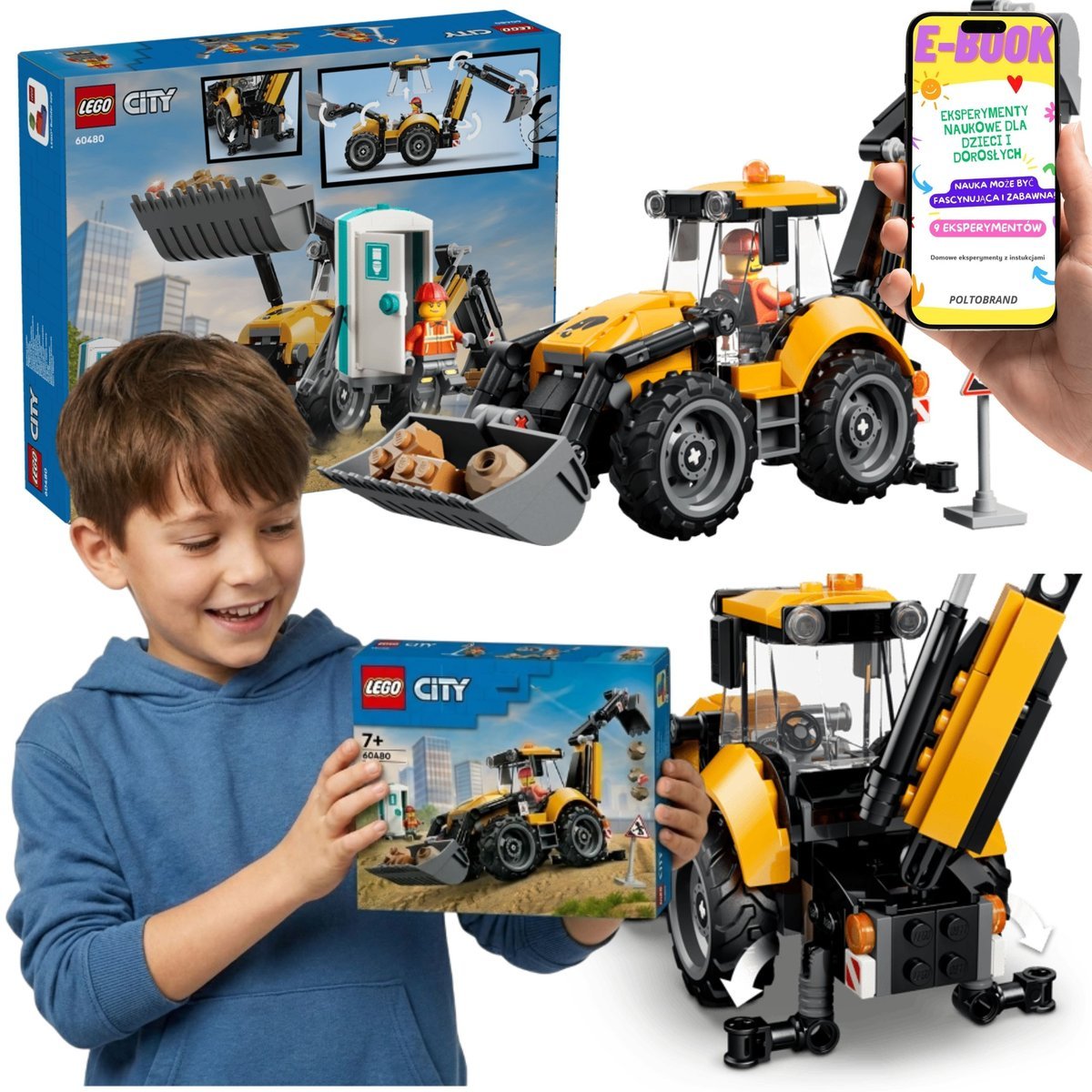 LEGO City Żółta Koparko-Ładowarka Maszyna Budowlana (60480) + E-BOOK