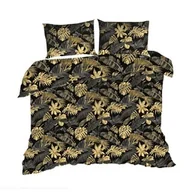 Pościel - Extrapościel Pościel bawełniana 160x200 1892E czarna złote liście monstery palmy - miniaturka - grafika 1
