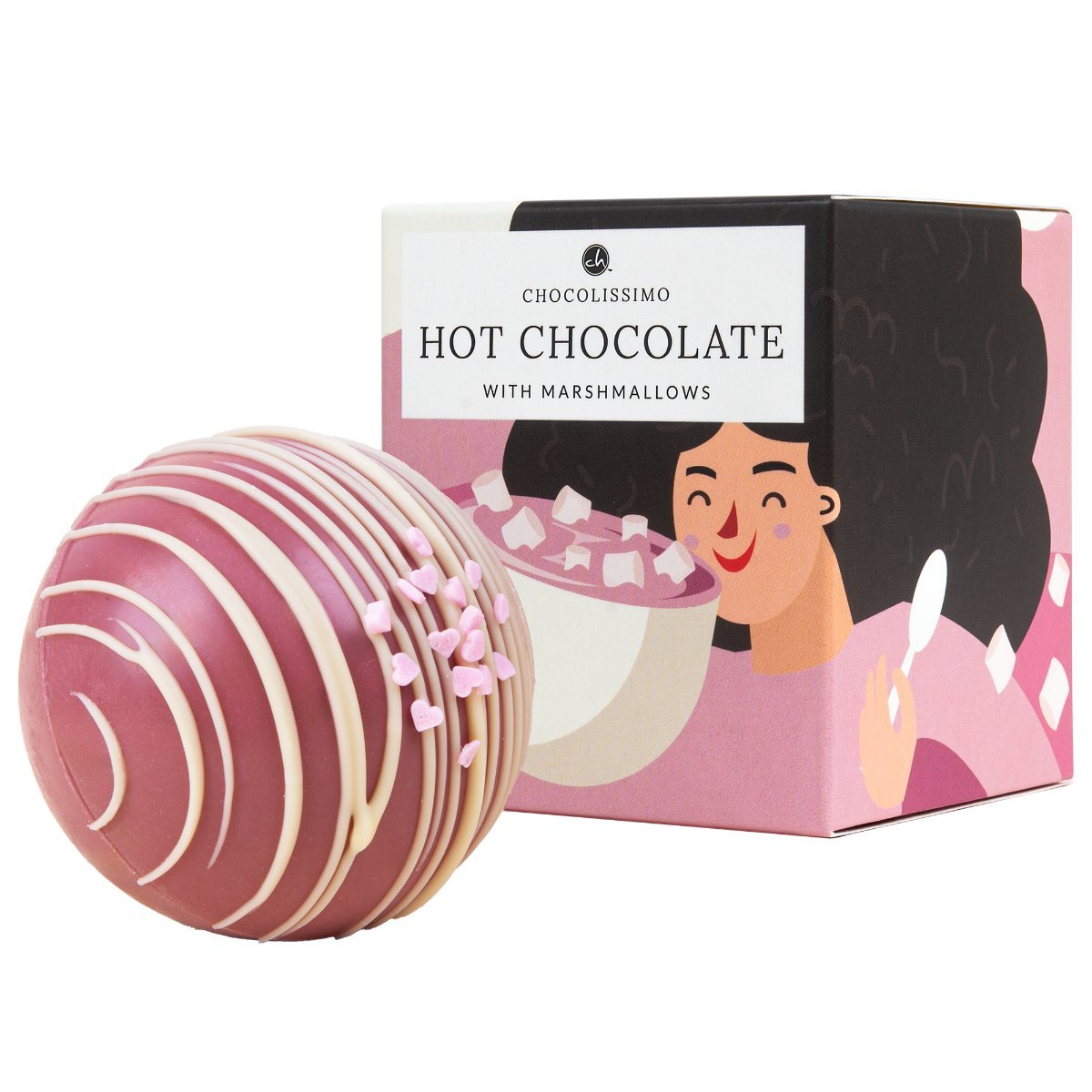 Czekolada do picia kula z naturalnie różowej czekolady Ruby z piankami marshmallow na prezent