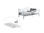 Łóżka dla dzieci i młodzieży - Rozkładane łóżko SEBILLE – 2 × 90 × 200 cm lub 180 × 200 cm – metal – kolor biały, w zestawie z materacem - miniaturka - grafika 1