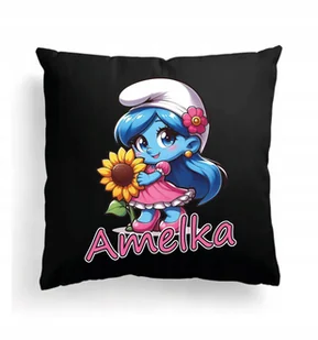 CZARNA Poduszka Z IMIENIEM Na Wielkanoc NIEBIESKIE SMERFY SMERF SMERFETKA - Poduszki dekoracyjne - miniaturka - grafika 1