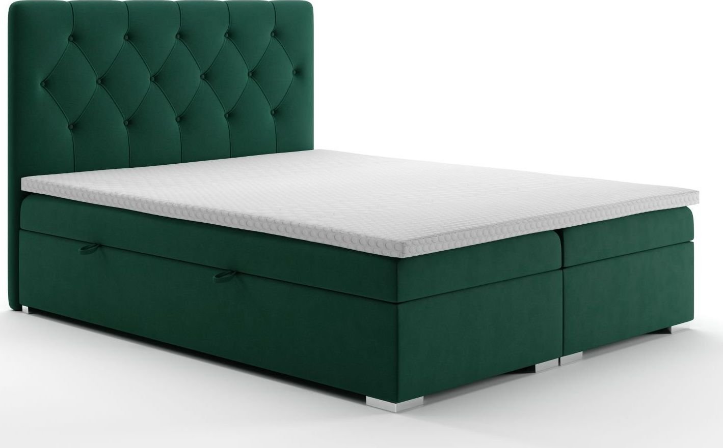 LAVERTO Łóżko kontynentalne INTENSO 140x200 zielone velvet z pojemnikiem