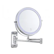 Lusterka do makijażu - Lustro do makijażu montowane na ścianie, 20 cm, powiększenie 1x/5x, akumulatorowe, regulowane oświetlenie w 3 kolorach (chrom) - miniaturka - grafika 1