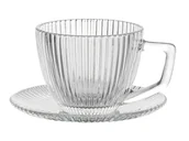 Filiżanki - Filiżanka szklana w prążki paski ryflowana ze spodkiem Rimini - miniaturka - grafika 1