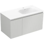 Szafki łazienkowe - Mexen Rivel szafka łazienkowa 90 cm z umywalką Vela prawą, 1S, 1D, ryflowana, szara mat/biała mat - 91A23-09047-3-BBFF62-W23P01 - miniaturka - grafika 1