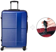 Walizki - Duża walizka podróżna granat ABS+PC zamek szyfrowy + waga bagażowa - miniaturka - grafika 1