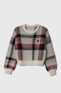 Swetry dla dziewczynek - Tommy Hilfiger sweter z domieszką wełny dziecięcy kolor biały ciepły - grafika 1