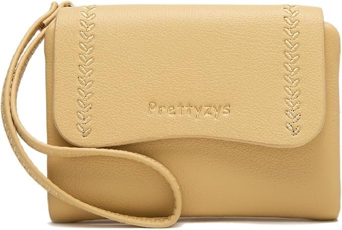 Mały portfel z haftem z kieszenią i paskiem na rękę dla kobiet suwak żółty