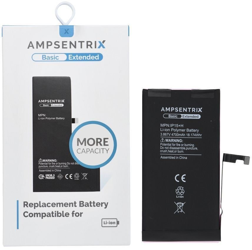 AmpSentrix Basic bateria do iPhone 15 Plus zwiększona pojemność