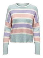 Swetry damskie - ONLY Damski sweter z dzianiny Onlibi Ls Stripe O-Neck KNT Noos, Blue Fog/Stripes:whitecap Mel/Heirloom Mel/Rose Mel, XL - miniaturka - grafika 1
