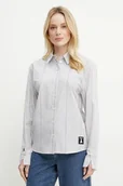 Koszule damskie - Patrizia Pepe koszula bawełniana damska kolor szary regular z kołnierzykiem klasycznym 2C1636 A569 - miniaturka - grafika 1