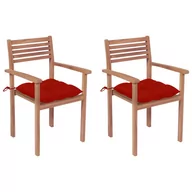 Fotele i krzesła ogrodowe - vidaXL Lumarko Krzesła ogrodowe, 2 szt., czerwone poduszki, lite drewno tekowe 3062283 - miniaturka - grafika 1