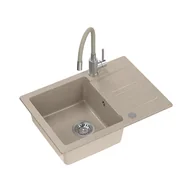Zlewozmywaki z baterią - Zlewozmywak granitowy SHORT z baterią GUM , beżowy, 620 x 440 x 175 mm - miniaturka - grafika 1