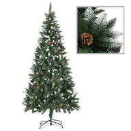 Choinki - vidaXL Sztuczna choinka z szyszkami i białym brokatem, 210 cm - miniaturka - grafika 1