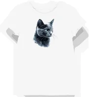 Koszulki i topy damskie - Koszulka damska biała z motywem błękitnoszarego kota w blasku L - miniaturka - grafika 1
