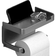 Stojaki i wieszaki na papier toaletowy - Uchwyt na papier toaletowy, dozownik ręczników papierowych z klejem, organizer łazienkowy z uchwytem na telefon, szary, 7,09 x 4,41 cala - miniaturka - grafika 1