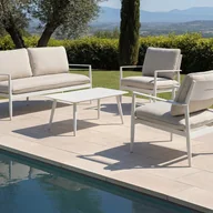 Meble ogrodowe - Zestaw mebli ogrodowych z aluminium: Kanapa 2-osobowa, 2 fotele i stolik kawowy - Biały z beżowymi poduszkami - TAVINYA od MYLIA - miniaturka - grafika 1