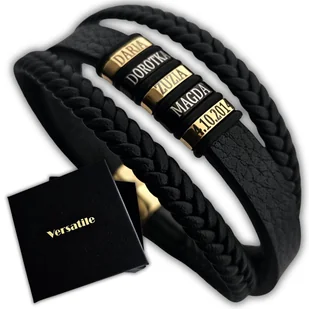 ZŁOTO-CZARNA BRANSOLETKA MĘSKA Z GRAWEREM, IMIONA, DATY,PREZENT NA URODZINY - Bransolety męskie - miniaturka - grafika 1