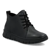 Botki damskie - Botki damskie czarne Rieker N1331 skórzane ocieplane tęgość H za kostkę-39 - miniaturka - grafika 1