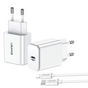 Ładowarki do telefonów - USAMS usams Ładowarka sieciowa 1xUSB-C 3A + lightning Charging biała - miniaturka - grafika 1